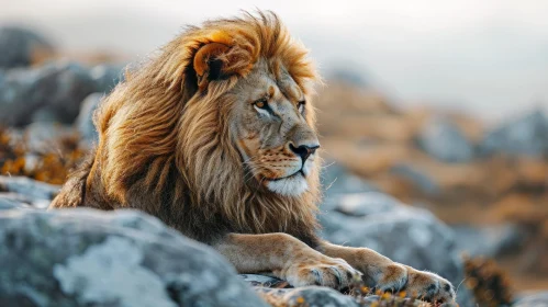Majestic Lion Resting on a Rock - Captivating Wildlife Photography