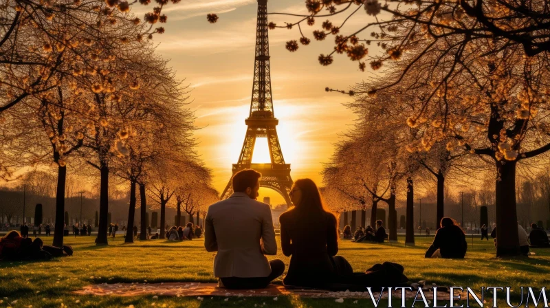 Romantic Sunset at the Eiffel Tower in Paris AI Image