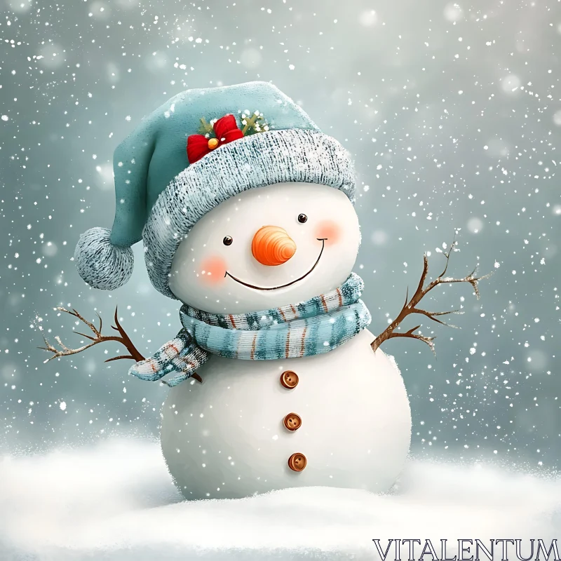Joyful Snowman Amidst Falling Snowflakes