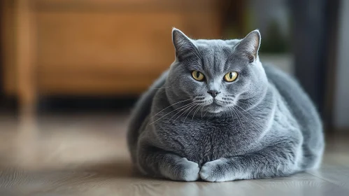Plump Grey Cat with Striking Eyes