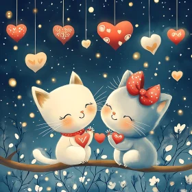 Whimsical Cartoon Cats with Hearts