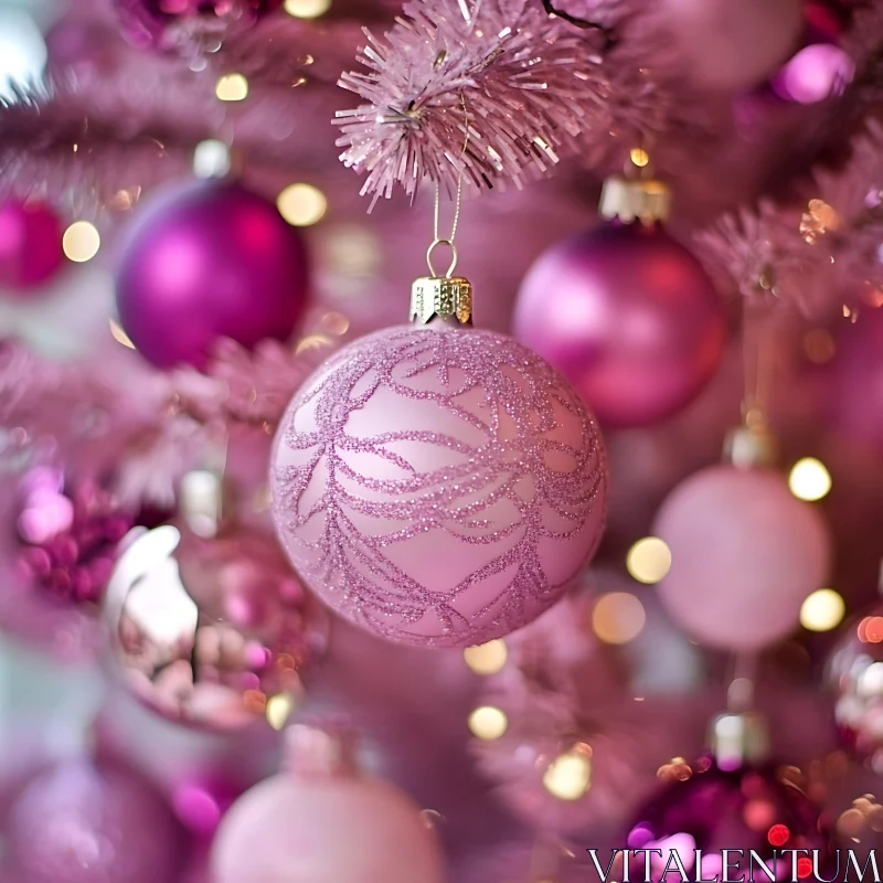 Pink Holiday Baubles on Christmas Tree