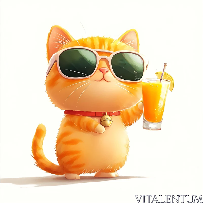 Cute Cat Enjoying Summer with Orange Juice