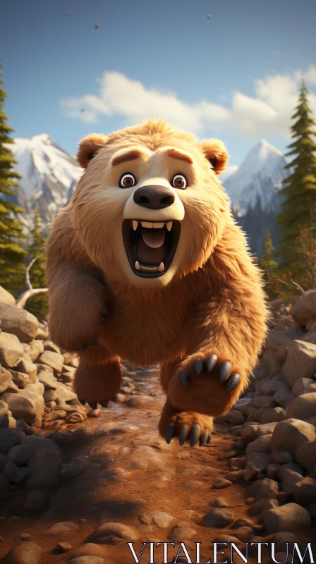 Animated Bear in a Forest Mountain Scene AI Image