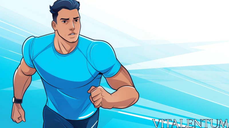 AI ART Athletic Young Male Runner in Blue Shirt Running