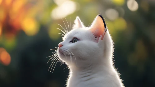 Gentle White Cat in Soft Illumination