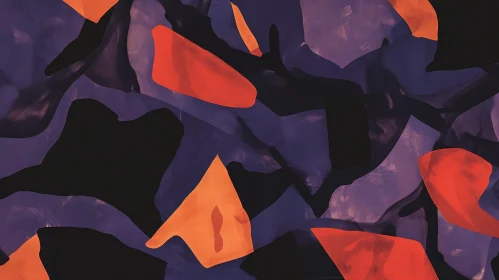Dark Abstract Painting with Nature-Inspired Shapes
