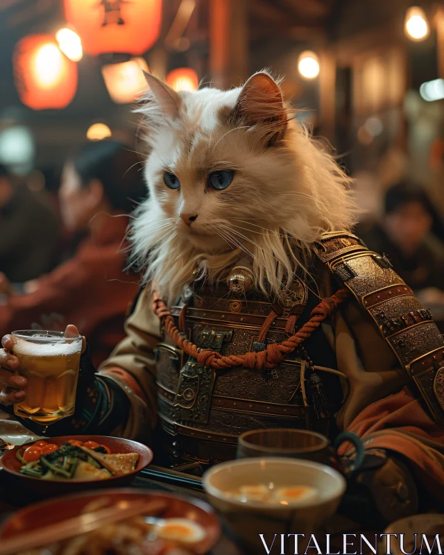 Samurai Cat Relaxing at a Bar