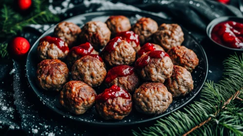 Delicious Swedish Meatballs with Lingonberry Sauce - Close-up Photo