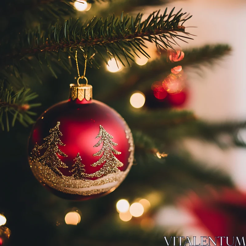 Holiday Decor: Glittering Red Ornament on Christmas Tree