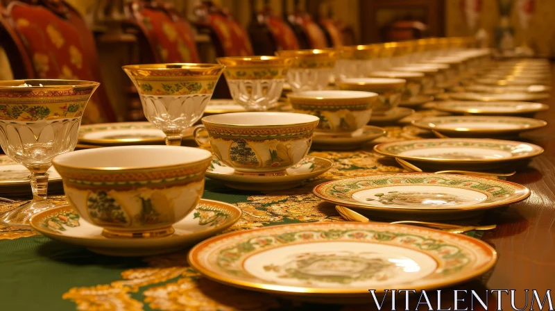Elegant Fine Dining Table Setting with China and Crystal AI Image