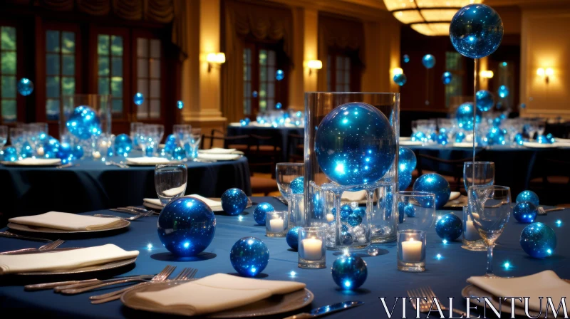 Exquisite Centerpiece with Luminous Spheres in an Extravagant Table Setting AI Image