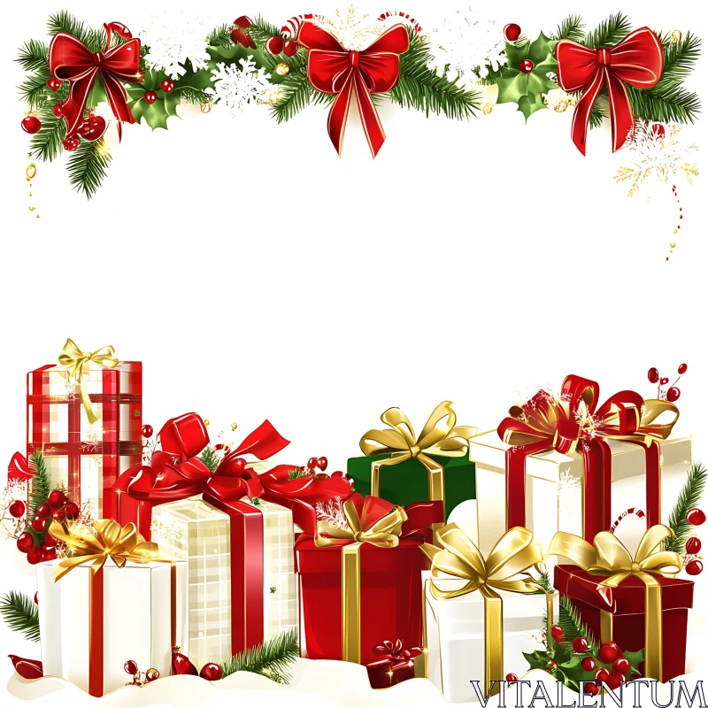 Holiday Gift Wrapping with Evergreen Decorations