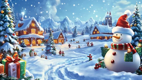 Magical Christmas Village in Winter Snow