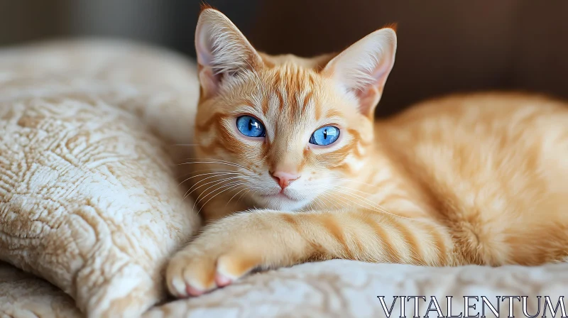 Resting Orange Cat with Striking Blue Eyes