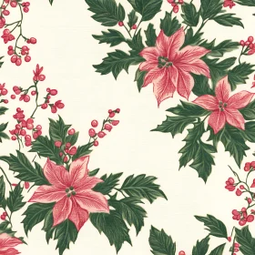 Vibrant Red and Green Floral Design on Cream Background