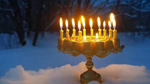 Radiant Menorah in Winter Wonderland
