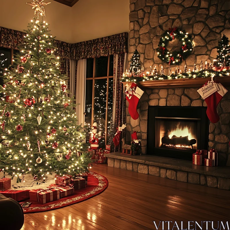 Festively Decorated Christmas Living Room
