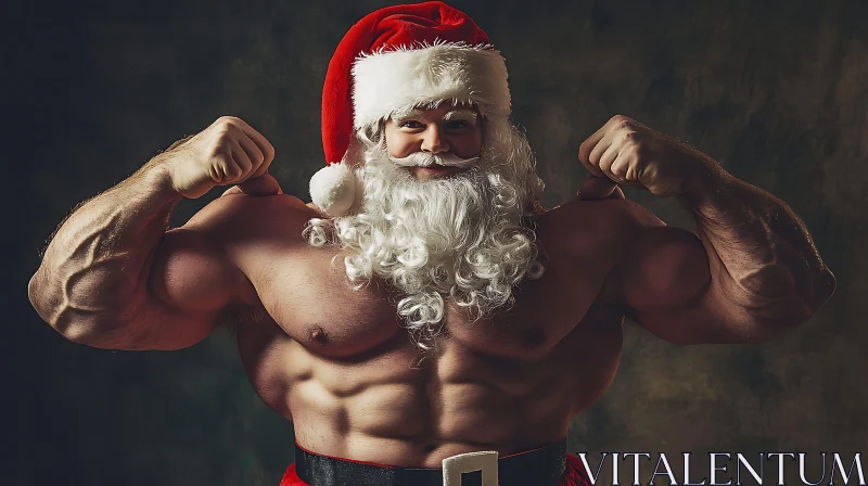 Strong Santa Posing with Muscles