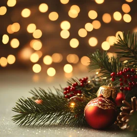 Christmas Ornaments and Bokeh Holiday Light