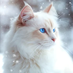 Majestic White Cat in Snowy Scene