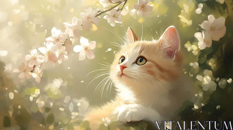 Innocent Kitten in Blooming Garden