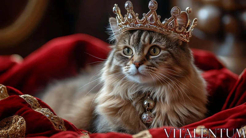 Regal Feline Adorned with Crown and Luxury
