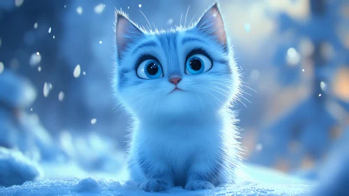 Charming Blue-Eyed Kitten in Snow