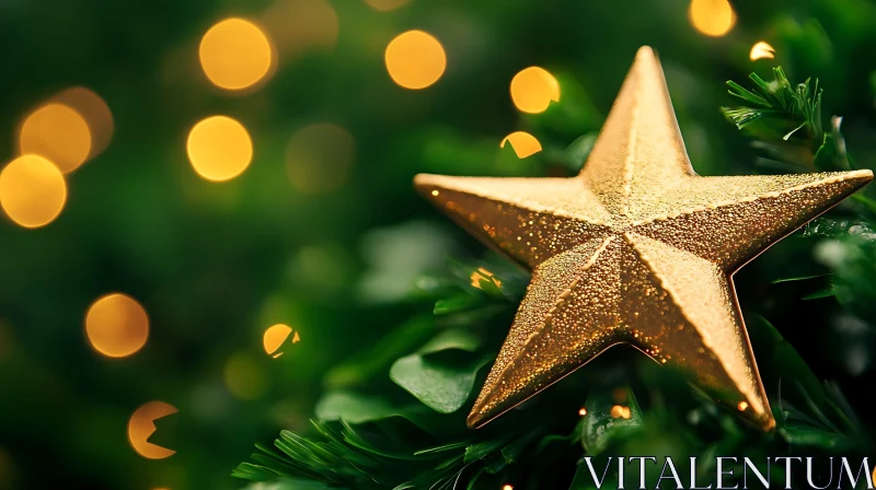 Christmas Tree Decoration with Golden Star and Festive Lights