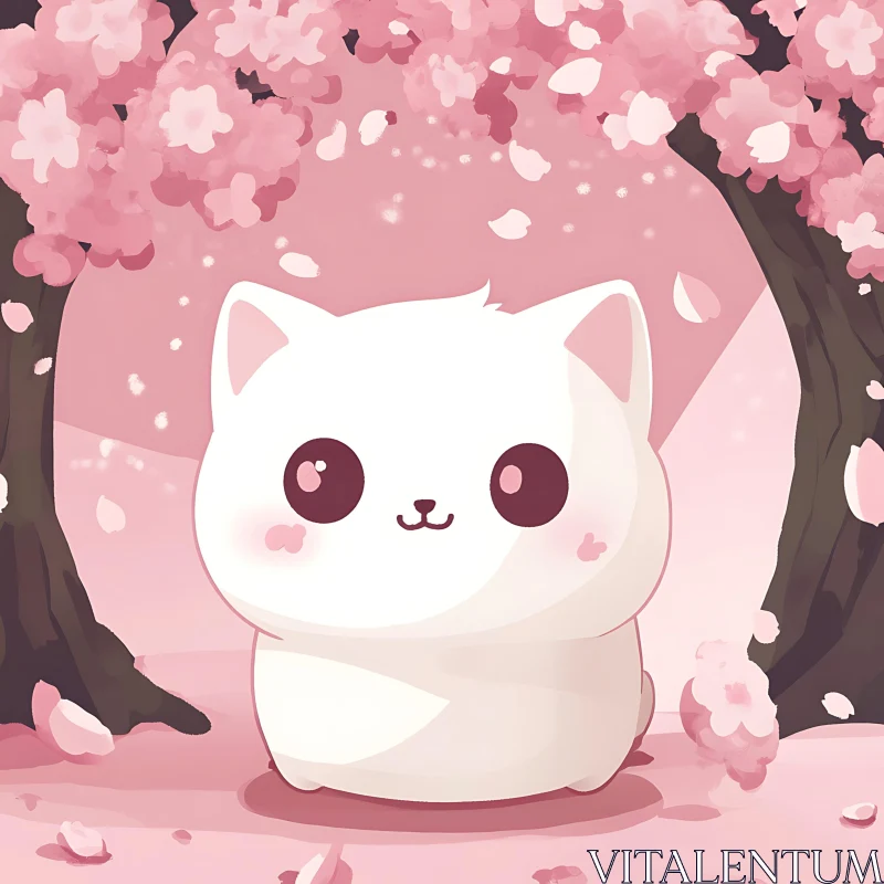 White Cat and Cherry Blossom