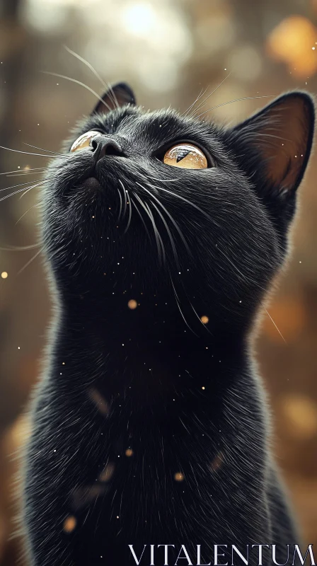 Black Cat with Whiskers and Expressive Golden Eyes