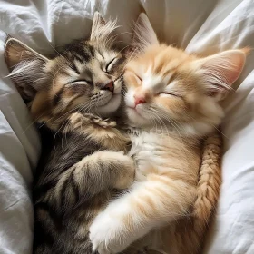 Sleeping Furry Kittens Embracing