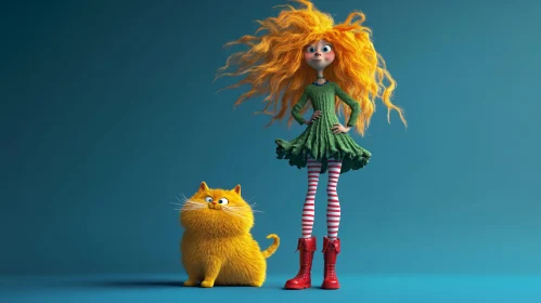 Imaginative Character Design of Girl and Cat