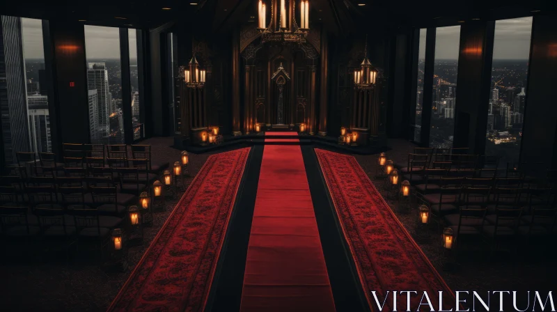 Gothic Wedding Ceremony Room with Mountainous Vistas AI Image