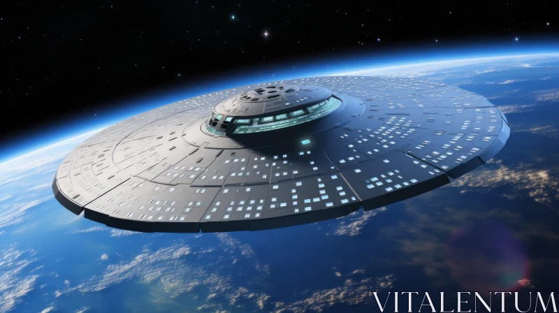 Mysterious Flying Saucer Above Earth | Sci-Fi Art AI Image