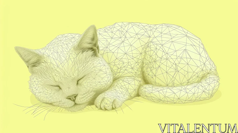 Sleeping Cat Digital Drawing - Realistic Style AI Image