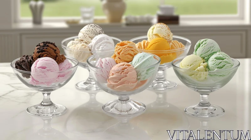 Tempting Ice Cream Delights | Glass Bowls on Marble Table AI Image