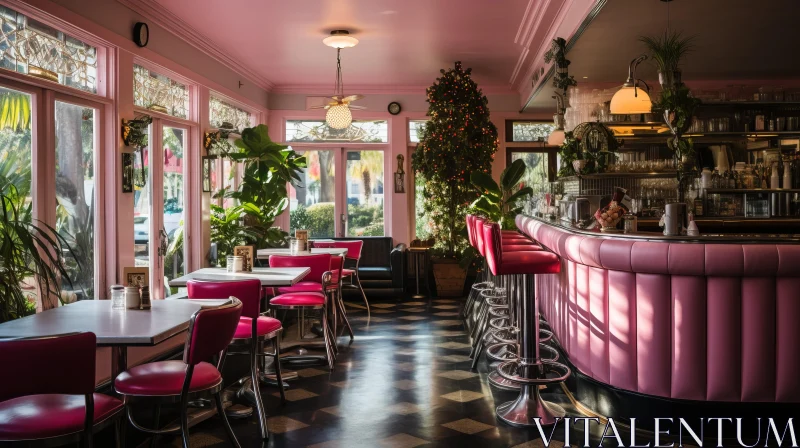 Vintage-Inspired Restaurant Interior with Striped Chairs and Italianate Flair AI Image