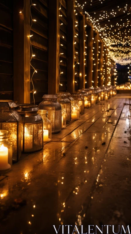 Vintage Wedding Candle Walkway: Rustic Atmosphere and Celebration of Rural Life AI Image