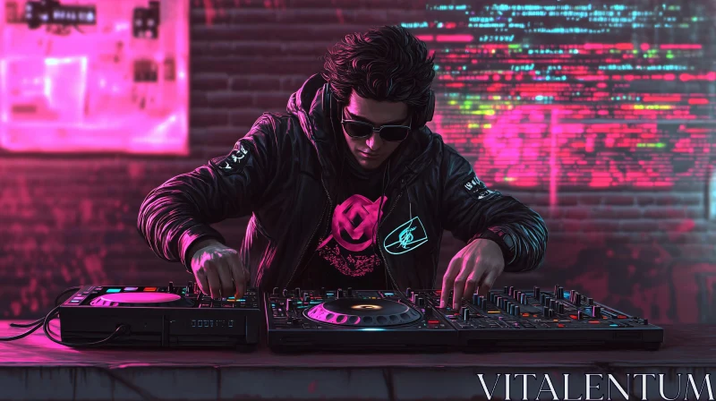 Neon Cyberpunk DJ Performance AI Image