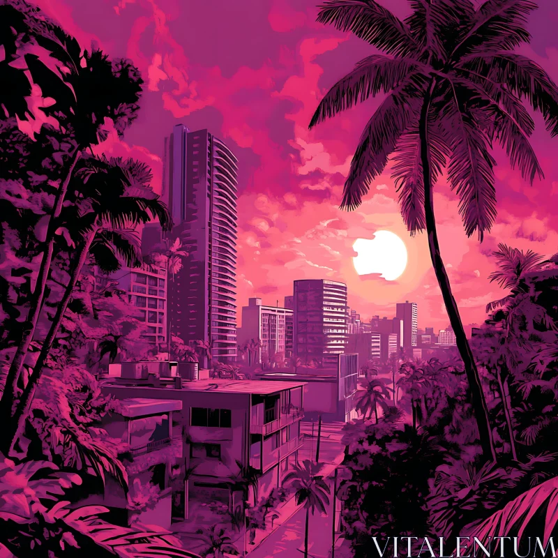 Purple and Pink Sunset Over Urban Landscape