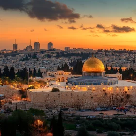Jerusalem at Dusk with Glowing Dome of the Rock