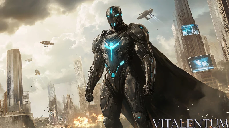 Sci-Fi Superhero in Advanced Armor in a Futuristic City