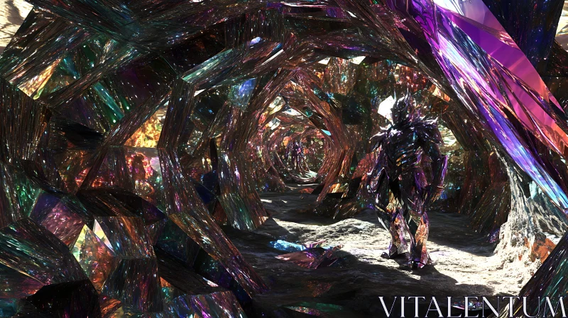 Fantasy Crystalline Cavern with Armored Entity