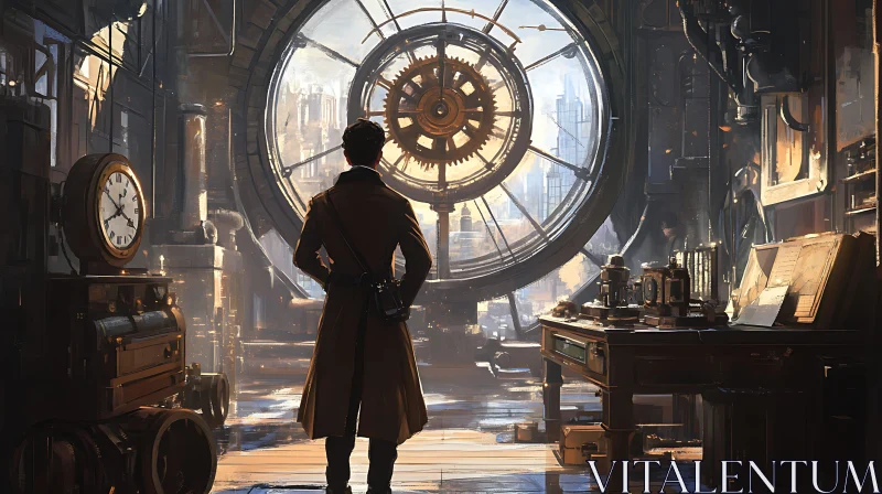 Man in Vintage Steampunk Workshop