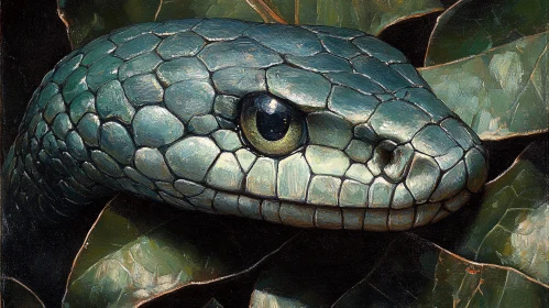 Realistic Snake Art with Green Foliage