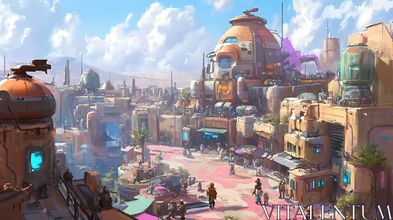 Sci-Fi Urban Landscape with High-Tech Gadgets and Architecture