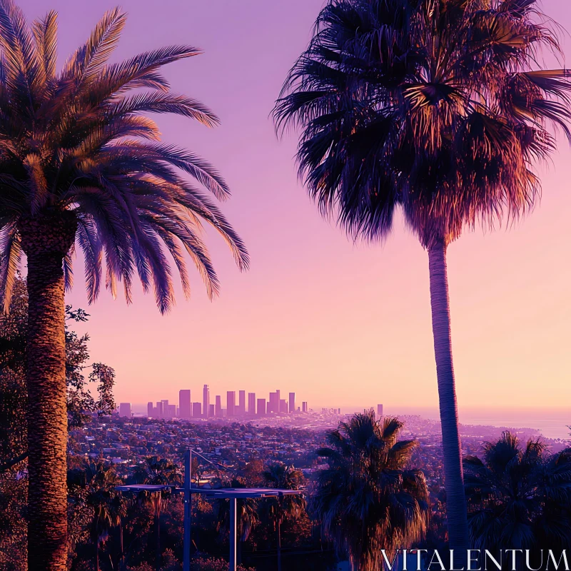 Golden Hour Urban Oasis with Palm Trees