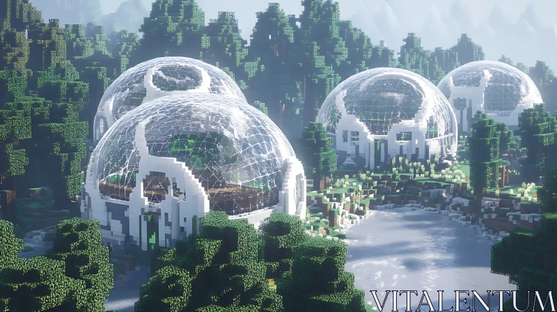 AI ART Geodesic Dome Structures Amidst Forest Landscape