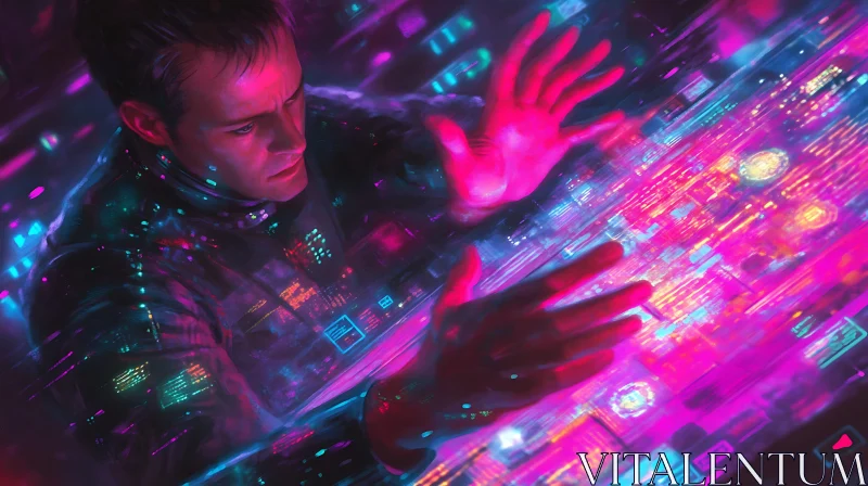 Immersive Technology Interaction in a Cyberpunk Setting AI Image